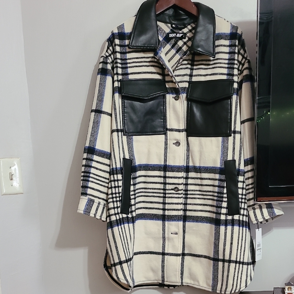 DKNY JEANS PLAID LONG DROP SHOULDER JACKET SIZE 1X